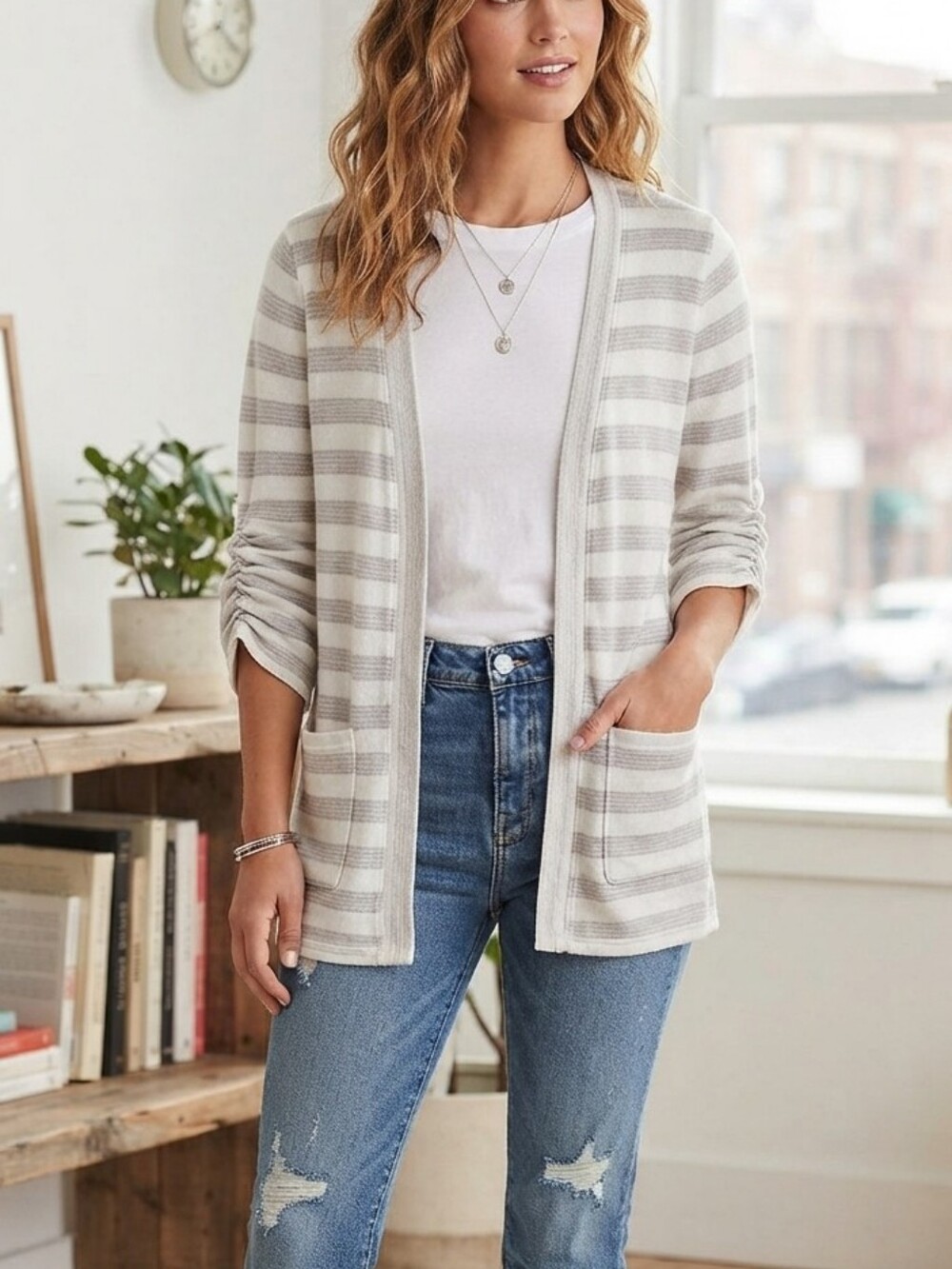 Anthro Mauve Striped Cardigan